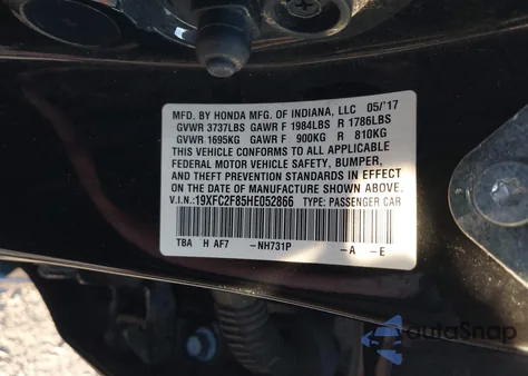 2017 Honda Civic Ex from USA, damaged, VIN 19XFC2F85HE052866